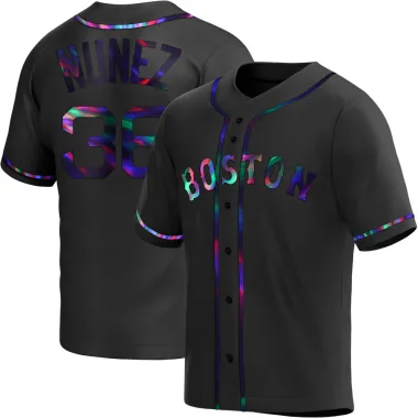 Black Holographic Replica Eduardo Nunez Men's Boston Red Alternate Jersey