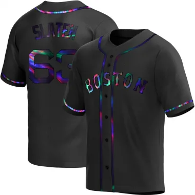 Black Holographic Replica Justin Slaten Youth Boston Red Alternate Jersey