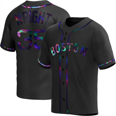 Black Holographic Replica Steven Wright Men's Boston Red Alternate Jersey