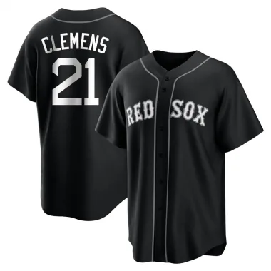 Black/White Replica Roger Clemens Men's Boston Red Jersey