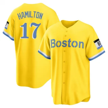 Gold/Light Replica David Hamilton Men's Boston Red Blue 2021 City Connect Player Jersey