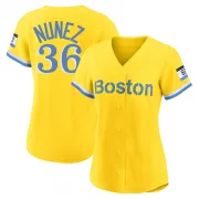 Gold/Light Replica Eduardo Nunez Women's Boston Red Blue 2021 City Connect Player Jersey