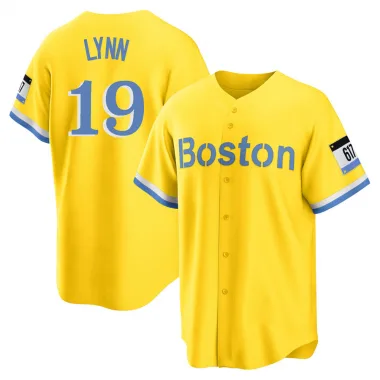 Gold/Light Replica Fred Lynn Youth Boston Red Blue 2021 City Connect Player Jersey