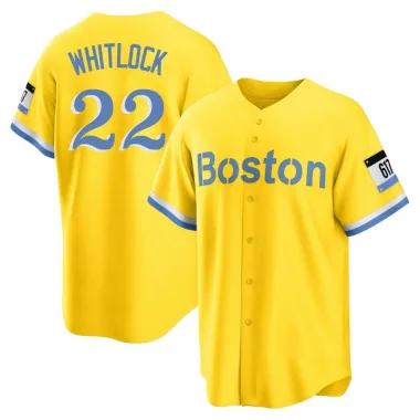 Gold/Light Replica Garrett Whitlock Youth Boston Red Blue 2021 City Connect Player Jersey