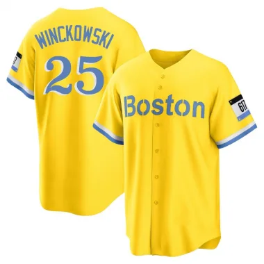 Gold/Light Replica Josh Winckowski Youth Boston Red Blue 2021 City Connect Player Jersey