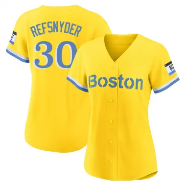 Gold/Light Replica Rob Refsnyder Women's Boston Red Blue 2021 City Connect Player Jersey