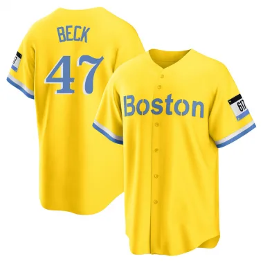 Gold/Light Replica Rod Beck Youth Boston Red Blue 2021 City Connect Player Jersey