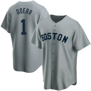 Gray Replica Bobby Doerr Youth Boston Red Road Cooperstown Collection Jersey