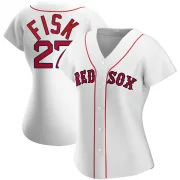 White Replica Carlton Fisk Women's Boston Red Home Jersey