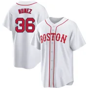 White Replica Eduardo Nunez Youth Boston Red 2021 Patriots' Day Jersey