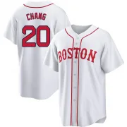 White Replica Yu Chang Men's Boston Red 2021 Patriots' Day Jersey